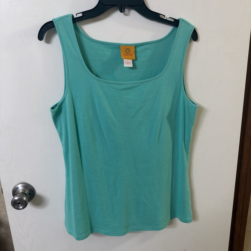 Ruby Rd Tank Top Women Large Green Cotton Square Neck EUC
